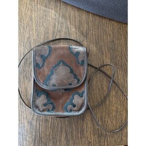 Vtg Carlos Falchi Genuine Snakeskin & Suede Patchwork Crossbody Purse Bag brown